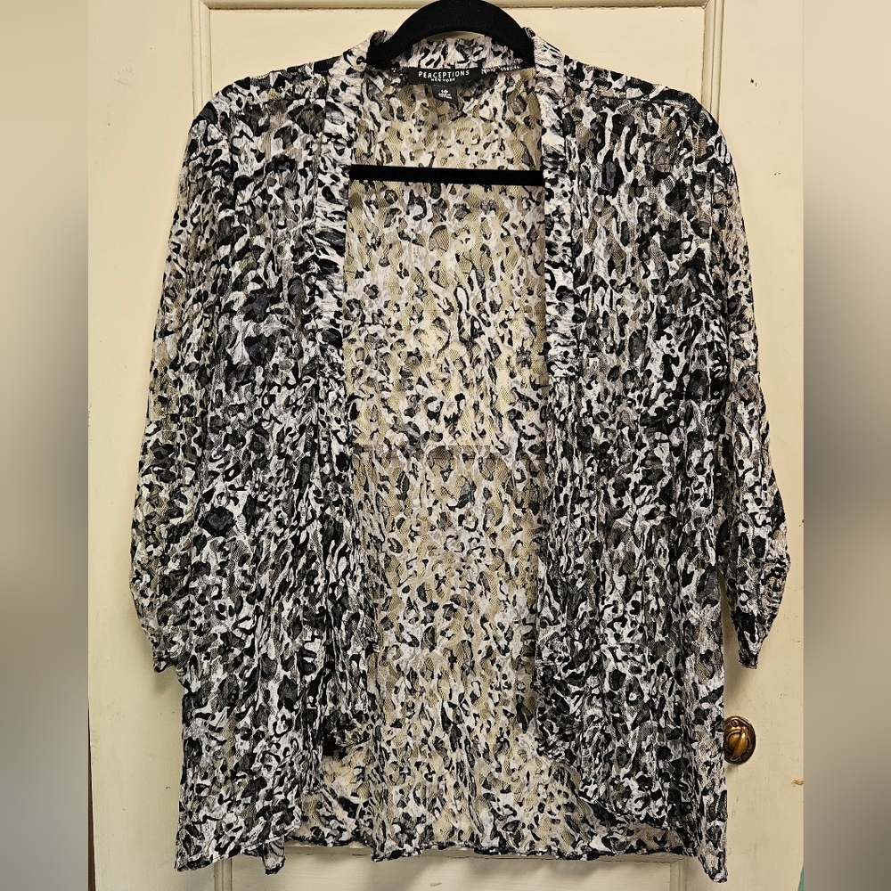 Perceptions Black and White Sheer Cardigan Size 14